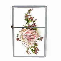 Perfection In Style Wind Proof Dual Torch Refillable Lighter Vintage Flowers Design 006