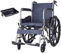 JN Rehabilitation wheelchair Folding Commode Transport Wheelchair, Mobile Bedside Commode Toilet Chair, Plating Process, Leather Cushion,Thickened Steel Pipe Solid 24 inch Rear Wheels Old man toilet c