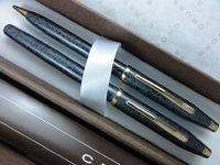 Cross Made in The USA Century II MIca Gray and 23k Gold Fountain Pen and 0.5MM Pencil Set