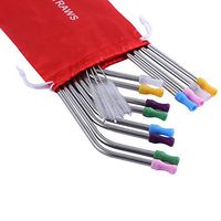 Reusable Straws 12Pcs 10.5" Stainless Steel Straws with Silicone Tips-Drinking Metal Straws for 20&30 Oz Yeti/Rtic/Ozark Tumblers+4Pcs Brushes+1 Red Pouch