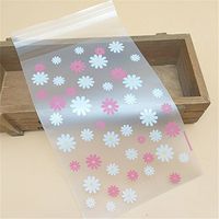Hustar 200 Pcs Daisy Flower Self Sealing Cello Cellophane Bags Bakery Candle Soap Cookies Poly Bags Pink