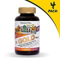 NaturesPlus Animal Parade Source of Life Gold Children's Multivitamin (4 Pack) - Assorted Cherry, Orange & Grape Flavors - 120 Chewable Tablets - Vegetarian, Gluten-Free - 240 Total Servings