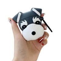ICI-Rencontrer 3D Cute Schnauzer Design Airpods Case Creative Lucky Dog Animal Wireless Earphone Soft Silicone Anti-Scratch Shockproof Protector For Airpods 1 & 2 With Carabiner Black