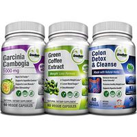 Weight Loss Trio - Green Coffee Bean w/ 50% Chlorogenic Acid + Garcinia Cambogia Extract & Colon Detox | 14 Day Diet Plan & Cleanser - Appetite Suppressant, Sugar & Fat Burner, Carb Blocker -180 Pills