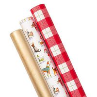 Caspari Holiday Pets Wrapping Paper Trio - Three 30" x 8' Gift Wrap Rolls