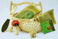 Mini Bucket Set - 5 Items: Wooden Ladybug Kneading Massager, Wooden Acupressure Hand