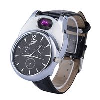 Aibote Multifunctional USB Arc Cigarette Plasma Lighter Novelty Quartz Watch Rechargeable Sports Wristwatch Windproof Flameless Lighters for Men Women (Silver Black)
