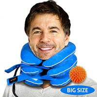 BigSize Cervical Neck Traction Device for Instant Neck Pain Relief - Pinched Nerve Neck Stretcher for Home Pain Treatment - Inflatable Spinal Decompression Collar Unit + Bonus (17-20 inch)