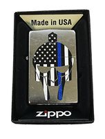 Zippo Custom Lighter - Gladiator Blue Line Police Support - Street Chrome