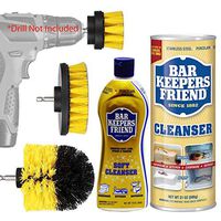 Bar Keepers Friend Cleaner Pack Kit: Bartenders Powdered Stainless Steel Cleanser, Bar Tenders Friend Best Soft Cleanser, Complete Drill Brush Power Scrubber Attachment Set.