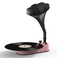 VMO Turntable Record Player with Horn Speaker for 33/45 RPM Records,Mini Gramophone Supporting Bluetooth Playback Pink