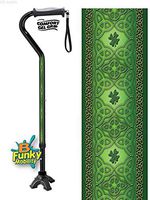 Walking Cane Gel Grip Offset Adjustable Aluminum Footed Quad Irish Celtic Lace Design