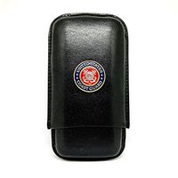 Genuine Leather US Coast Guard Cigar Case 3-Finger with 3 Cigar Holders - Pocket-Sized Cigar Case for Travel, Gifts for Men by Cigar Cutters by Jim (Black)