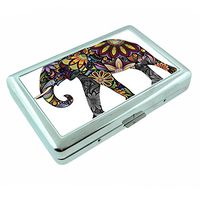 Elephant Art Design S24 Silver Cigarette Case Metal Wallet Id Holder 4" X 2.75" RFID Protection