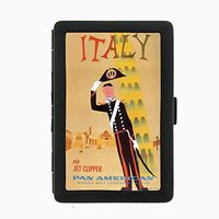 Perfection In Style Black Color Metal Cigarette Case D-085 Italy Via Jet Clipper Pan American World's Most Experienced Airline
