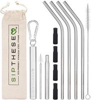 SipThese Collapsible Straw With Retractable Cleaning Brush In Keychain. 4 Angled Stainless Steel Straws With Silicone Tips. 1 Straw Cleaning Brush And Travel Bag. Eco Friendly Reusable Straws