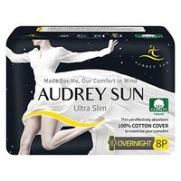 AUDREY SUN - Natural Cotton Pads for Women Overnight - Ultra Slim - 100% Chemical Free Cotton Pads for Women - Natural Pads for Women with Wings - Overnight - 8x2-16 Count Total (Packaging May Vary)