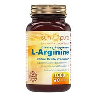 Sun Pure Premium Quality L-Arginine 1000 Mg 60 Tablets Glass Bottle - Nitric Oxide Precursor * Supports Cardiovascular Health, Promotes Blood Circulation and Supports Immune Health*