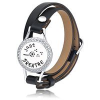 Mesinya Just Breathe 316L s.Steel Essential Oils Diffuser Locket Bangle Bracelet (Black Leather W/Crystal Locket 5.5''-7'')