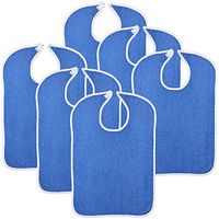 Reusable Terry Cloth Adult Bibs – 6 Pack Super Absorbent Waterproof Clothing Protector for Men, Women, Elderly - 18”x30” Blue Eating Aprons and Art Smocks, Machine Washable - by Royal Care