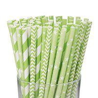 RIATIK 100 Pcs Biodegradable Paper Straws Green Drinking Straws for Birthday, Wedding, Baby Shower Party, 7.7 Inches