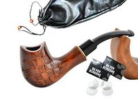 Pear wood hand made wooden tobacco smoking pipe "Grand master" + Pouch