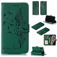 JUNXI Phone case Phone Cover Feather Pattern Litchi Texture Horizontal Flip Leather Case with Wallet & Holder & Card Slots for Xiaomi Redmi 7(Red) Convenient (Color : Green)