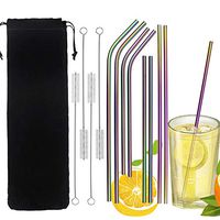 Stainless Steel Drinking Straws,Yotako 8 Set Rainbow Multi-Colored Smoothie Straw,Reusable Drink Straw with 4 Cleaning Brush for Smoothie,Milkshake,Cocktail and Hot Drinks