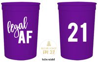 Legal AF 21st Birthday Party Cups and 1"Buy Me a Shot I'm 21" Button! Set of 12, 16oz White and Gold 21st Birthday Stadium Cups, Perfect for Birthday Parties, Birthday Decorations! (Purple)