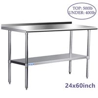 Stainless Steel Table for Prep & Work 24 x 60 Inches, NSF Commercial Heavy Duty Table with Undershelf and Backsplash for Restaurant, Home and Kitchen