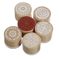6pcs Vintage Style Round Shaped Wooden Rubber Stamps in Different Flower Floral Patterns