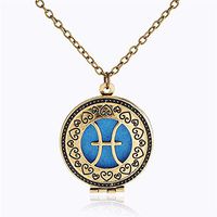 Zodiac Sign Pisces Pendant Necklace for Aromatherapy Essential Oil Fragrance Diffuser Pendant Locket Jewelry Chain Copper Perfume Necklace with 5 Refill Pads