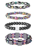 Jstyle 4Pcs Hematite Bead Bracelet for Men Women 8mm Stone Beads Bracelet Elastic Natural Stone Bracelet Bangle