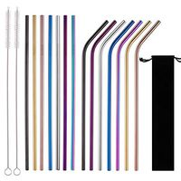 ZTWEDEN 14 Packs Reusable Stainless Steel Straws Eco-Friendly Colored Metal Drinking Straws 8.5 Inches 7 Metal Bent and 7 Straight No Metal Taste Being Food Grade Stainless Straws for 30oz/20oz Cup
