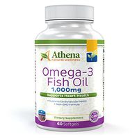 Athena - Omega 3 Fish Oil 1,000mg - EPA DHA Fatty Acids - Triple Strength - Supports Heart Health, Brain & Joints Functions - Burpless - 60 Liquid Softgels Capsules