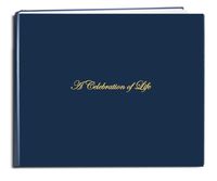 BookFactory Funeral Guest Book"A Celebration of Life" / Memorial Book/Memorial Guest Book (48 Page - 8 7/8" x 7"), Blue (Imitation Leather), Smyth Sewn Hardbound (LOG-048-97CS-LBT64-(Funeral-REG))