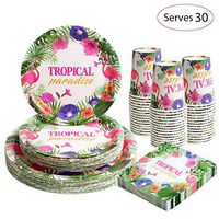 Hawaiian Luau Party Paper Plates Napkins and Cups Sets Serves 30,   Flamingo Disposable Paper Dinnerware Sets for Hawaiian Themed Tropical Luau Party Birthdays Bridal Shower