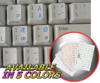 DANISH KEYBOARD STICKERS WITH BLUE LETTERING TRANSPARENT BACKGROUND FOR DESKTOP, LAPTOP AND NOTEBOOK