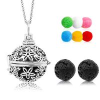 Lava Stone Aromatherapy Essential Oil Diffuser Necklace Pendant/Locket Antique Silver with 24" Chain and 6 Cashmere Sustained Release Ball