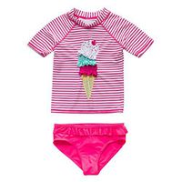 3-8Y Kids Children Girls Swimwear 2Pcs Set Short Sleeve Striped Cartoon Ice Cream Split Swimsuit (Hot Pink, 4-5 Years)