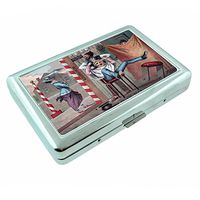 Vintage Barber Shop Sign S9 Silver Cigarette Case Metal Wallet Id Holder 4" X 2.75" RFID Protection