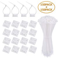 150 Pack Cable Tie with Mounts - Roctee 8'' Nylon Self-Locking Wire Ties & 1.1" x 1.1" Adhesive Screw Hole Zip Ties Mounts, Professional Grade, UV Resistant(White)