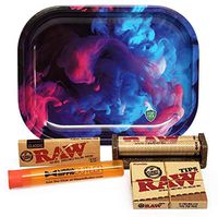 Bundle - 5 Items - RAW Classic 1 1/4 Rolling Papers, 79mm Roller, Pre-Rolled Tips with Mini Rolling Tray (Color Swirl) and Hippie Butler Kewl Tube
