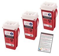Sharps Container 2 Quart - Plus Vakly Biohazard Disposal Guide (3 Pack)