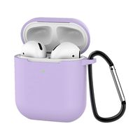 Tuscom Airpods Case, Soft Silicone Rubber Protective Airpods Cover Skin Full Protection Headphone Case Earbuds Storage Box with Anti-Lost Carabiner for Apple Airpods 2 Charging Case (Purple)