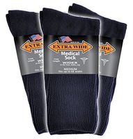 Extra Wide Men's Navy Medical (Diabetic) Mid Calf Crew Sock, Shoe Size 8-11 Up to 6E Wide 3PK, Antimicrobial, Made in USA!