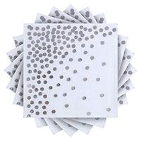 Aneco 60 Pack Cocktail Napkins White with Silver Dots Napkins Disposable Paper with 2 Layers Ideal for Wedding, Dinner, Lunch, Birthday Party Supplies,6.5 by 6.5 Inches