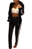 TOP-MAX Women's Velour Stripe Jogging Zipped Hoodie, Fashion Sport Suit, Hoodie and Pants Sports Suits Tracksuits