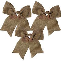 FLOMO Christmas Holiday Tan Glitter Burlap Bows (Tan Glitter 3 Bows)