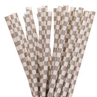 Grey Gingham Paper Straws (100)